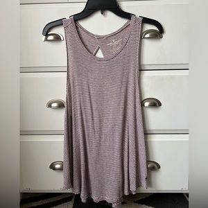 American Eagle Open Back Tank Top Maroon & White Striped Soft & Sexy